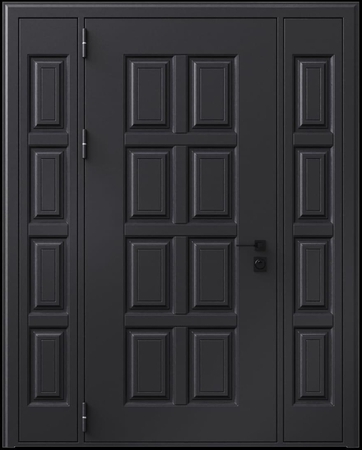 Входная термодверь с металлофиленкой, вставками по бокам и порошковым покрытием RAL 9004 (тип №1) Входная термодверь с металлофиленкой, вставками по бокам и порошковым покрытием RAL 9004 (тип №1)